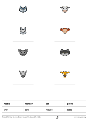 Animal Writing Names Below Image Worksheet for Kids