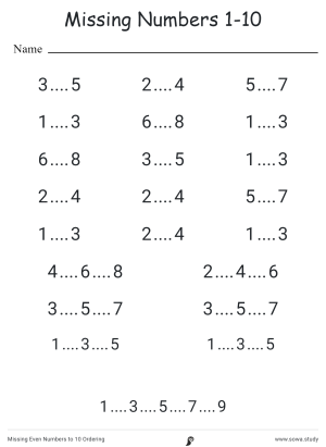 Missing Even Numbers to 10 Ordering