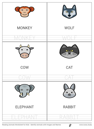 Reading Animals Worksheet for Kids - Identify Animals with Images and Names