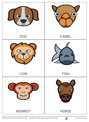 Reading Animals Worksheet for Kids - Identify Animals with Images and Names