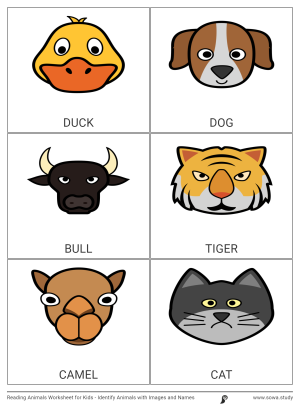 Reading Animals Worksheet for Kids - Identify Animals with Images and Names