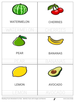 Reading Fruits Worksheet for Kids - Identify Fruits with Images and Names