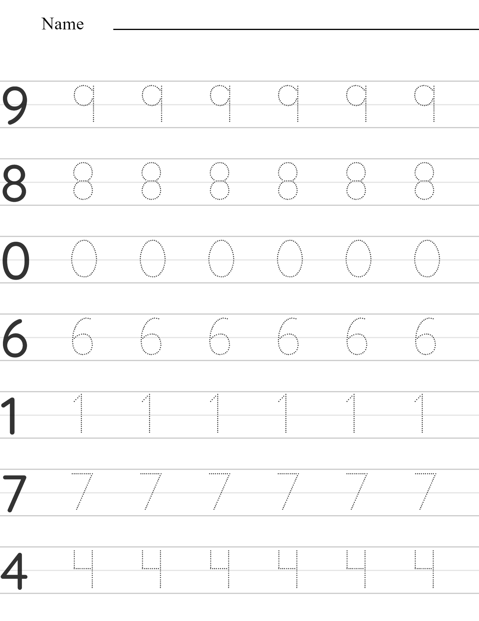 Writing numbers 0-9 Tracking Number Worksheet